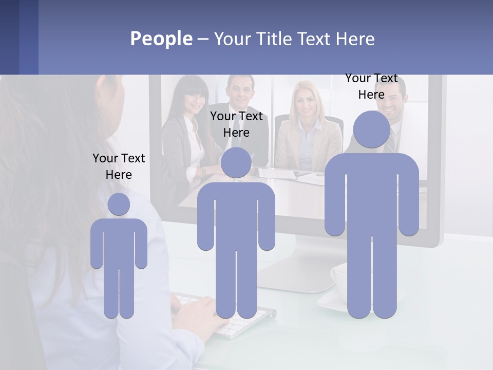 A Woman Looking At A Computer Screen With A Group Of People On It PowerPoint Template