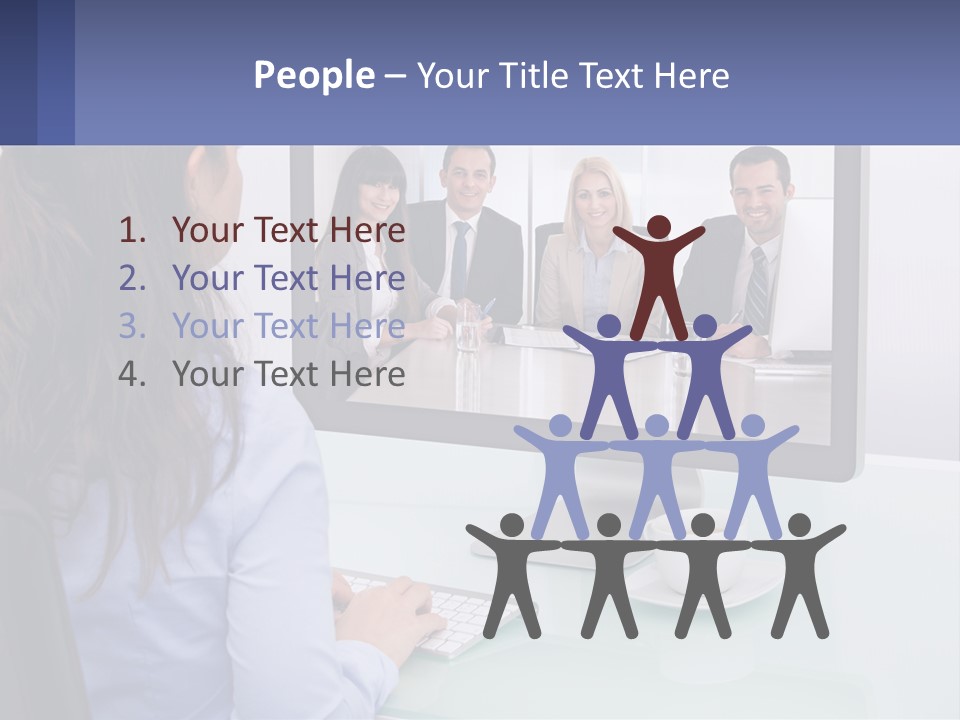 A Woman Looking At A Computer Screen With A Group Of People On It PowerPoint Template