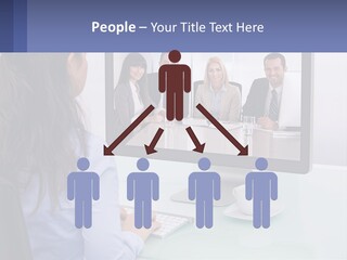 A Woman Looking At A Computer Screen With A Group Of People On It PowerPoint Template