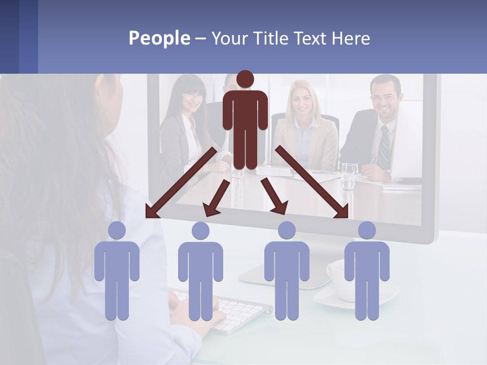 A Woman Looking At A Computer Screen With A Group Of People On It PowerPoint Template