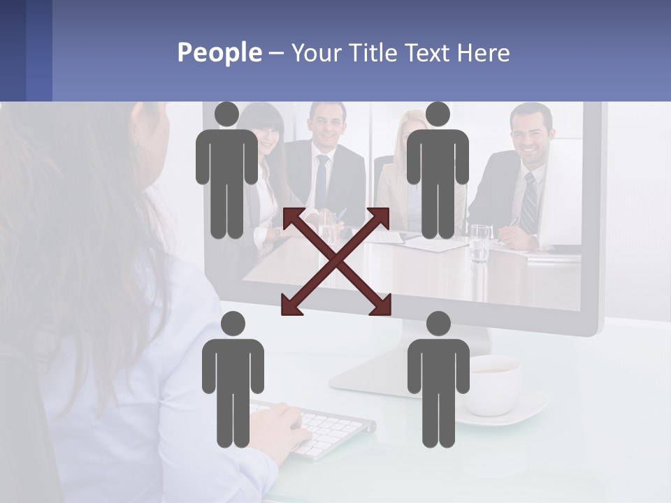 A Woman Looking At A Computer Screen With A Group Of People On It PowerPoint Template