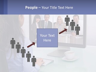 A Woman Looking At A Computer Screen With A Group Of People On It PowerPoint Template