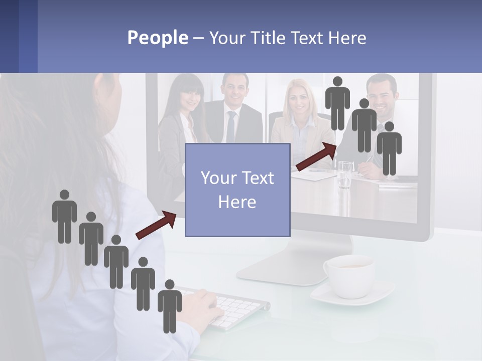 A Woman Looking At A Computer Screen With A Group Of People On It PowerPoint Template