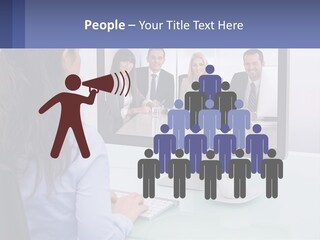A Woman Looking At A Computer Screen With A Group Of People On It PowerPoint Template