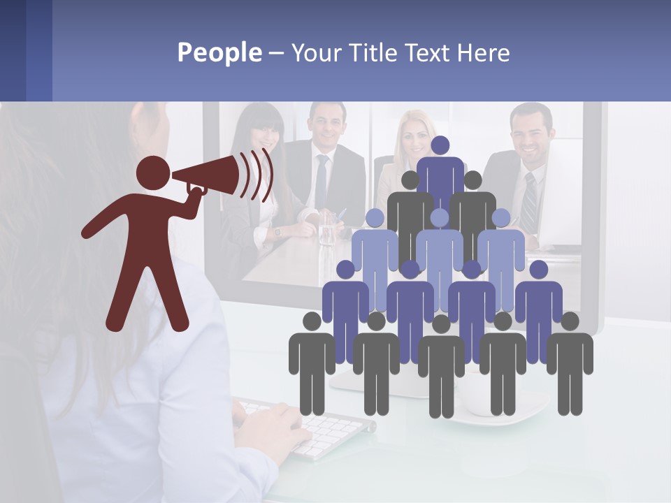 A Woman Looking At A Computer Screen With A Group Of People On It PowerPoint Template