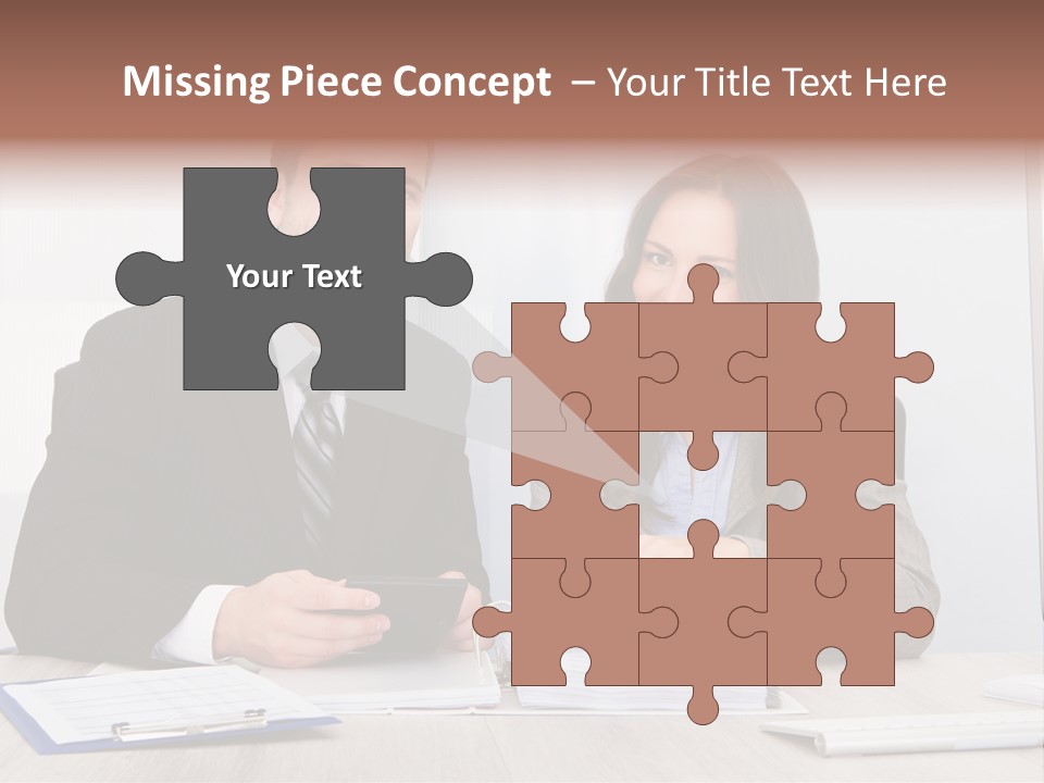 A Man And A Woman Sitting At A Desk PowerPoint Template