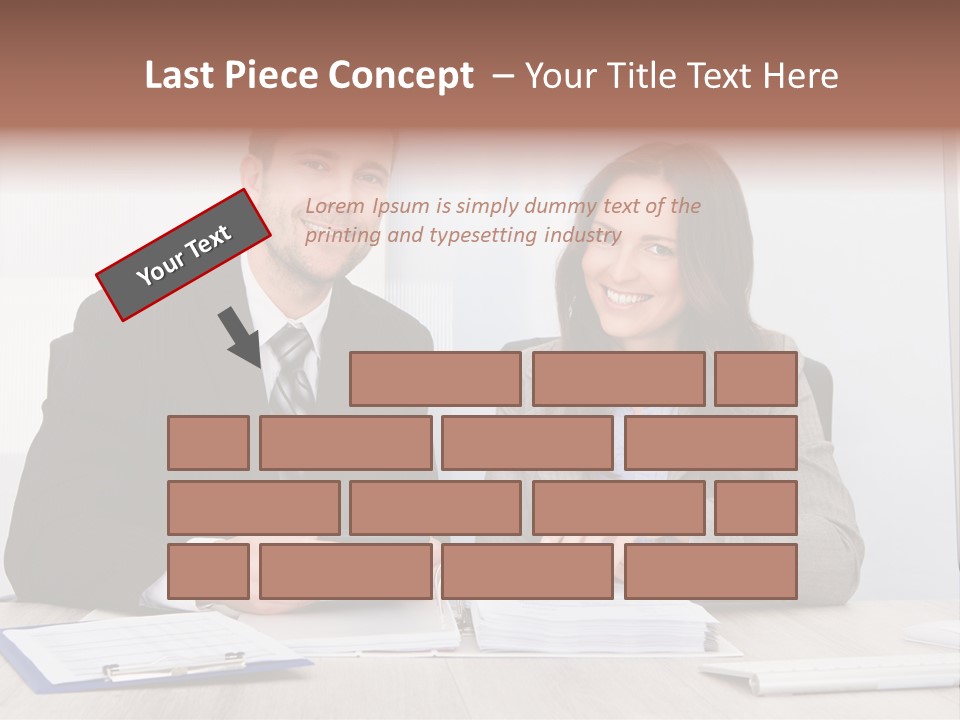 A Man And A Woman Sitting At A Desk PowerPoint Template