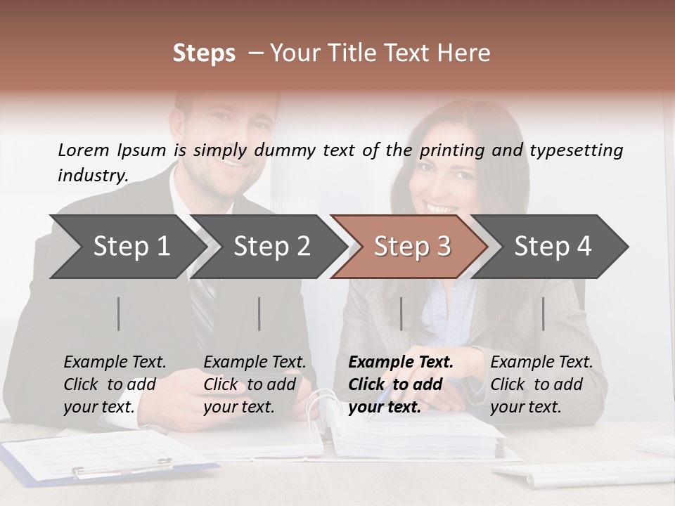 A Man And A Woman Sitting At A Desk PowerPoint Template