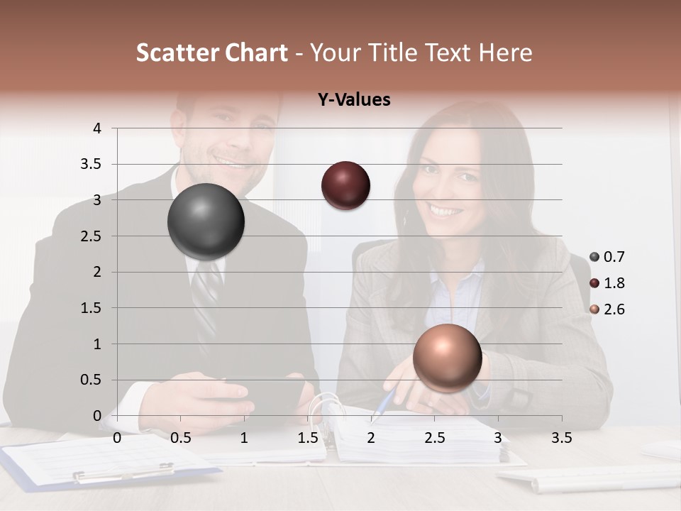 A Man And A Woman Sitting At A Desk PowerPoint Template