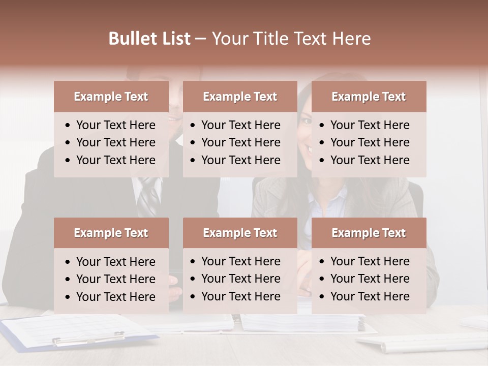 A Man And A Woman Sitting At A Desk PowerPoint Template
