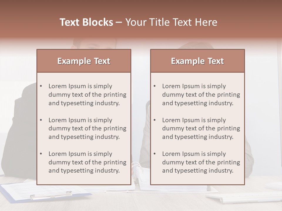 A Man And A Woman Sitting At A Desk PowerPoint Template
