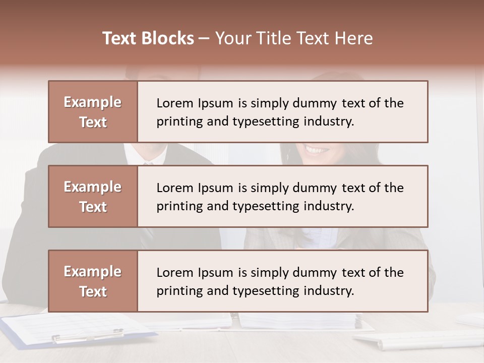 A Man And A Woman Sitting At A Desk PowerPoint Template