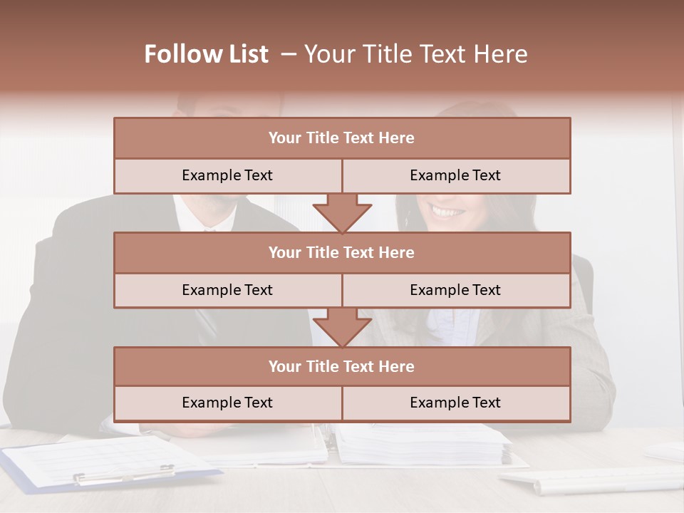 A Man And A Woman Sitting At A Desk PowerPoint Template