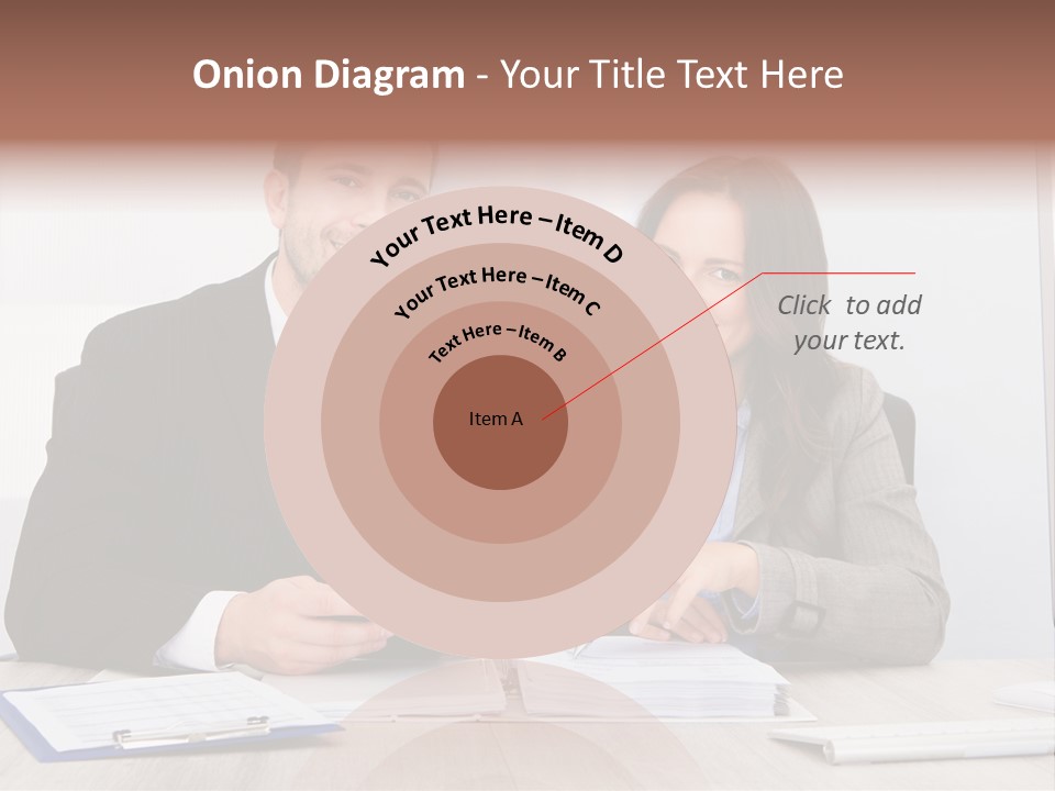 A Man And A Woman Sitting At A Desk PowerPoint Template