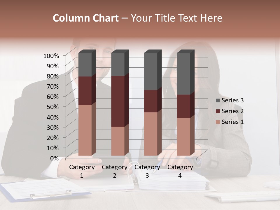 A Man And A Woman Sitting At A Desk PowerPoint Template