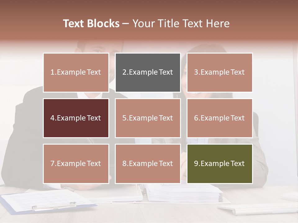 A Man And A Woman Sitting At A Desk PowerPoint Template
