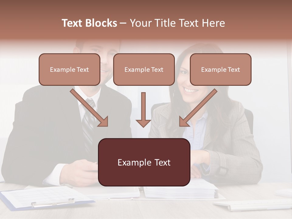 A Man And A Woman Sitting At A Desk PowerPoint Template
