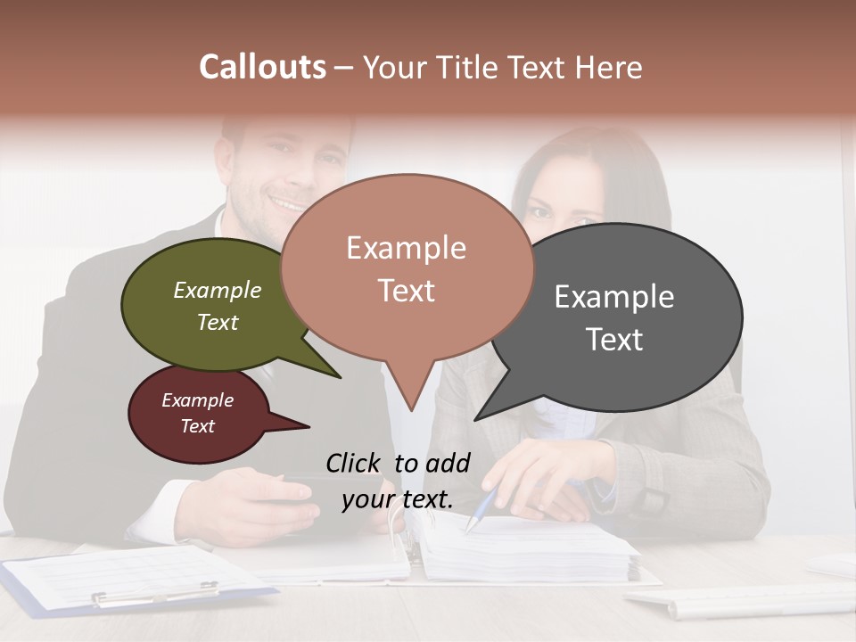 A Man And A Woman Sitting At A Desk PowerPoint Template