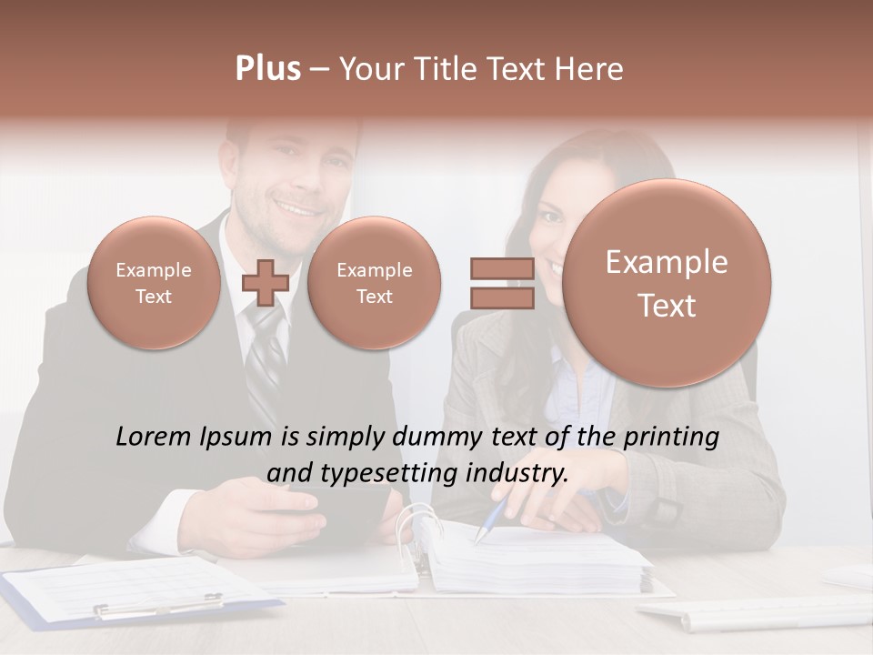 A Man And A Woman Sitting At A Desk PowerPoint Template
