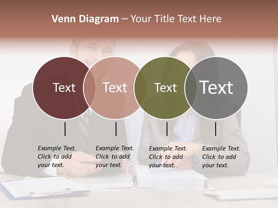 A Man And A Woman Sitting At A Desk PowerPoint Template