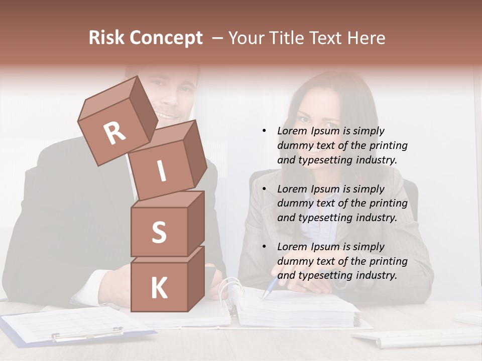 A Man And A Woman Sitting At A Desk PowerPoint Template