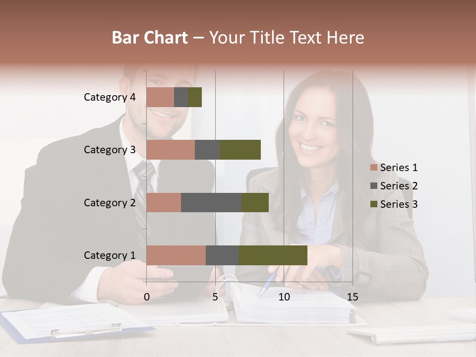 A Man And A Woman Sitting At A Desk PowerPoint Template