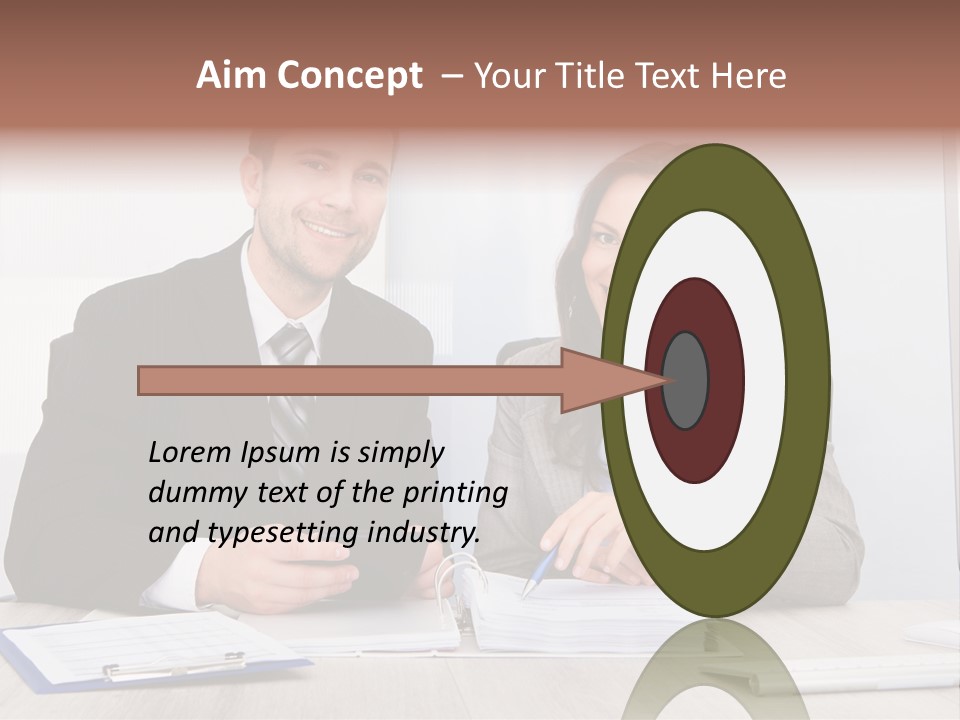 A Man And A Woman Sitting At A Desk PowerPoint Template