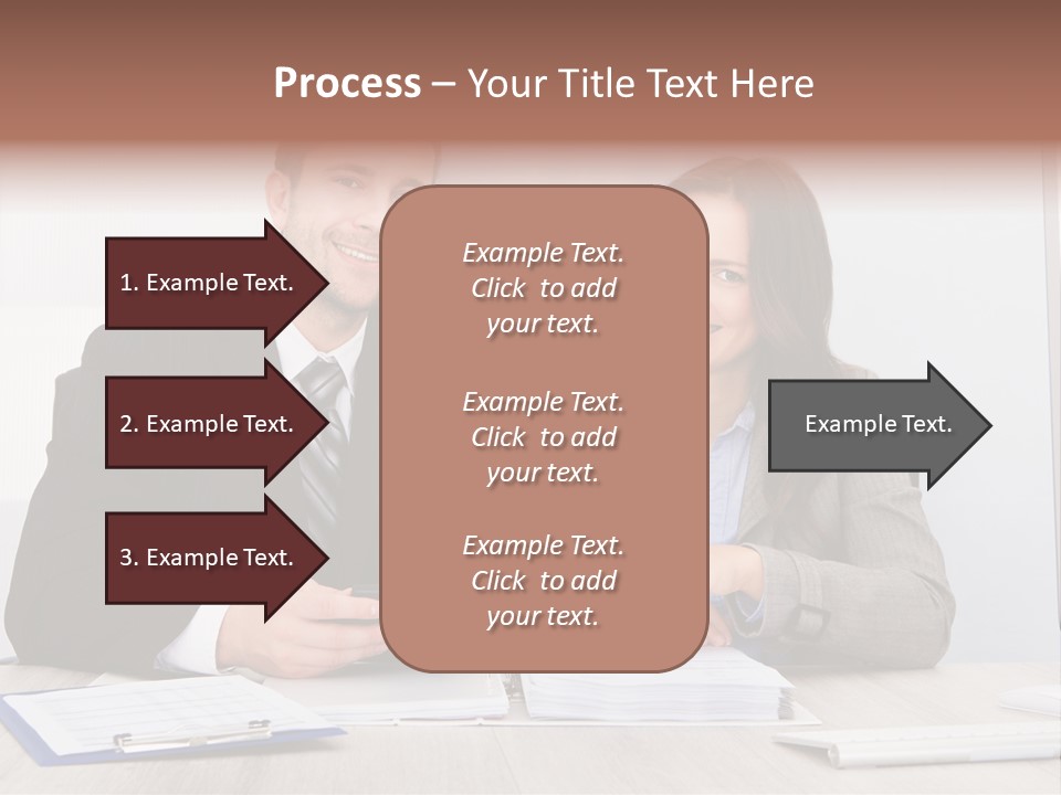 A Man And A Woman Sitting At A Desk PowerPoint Template