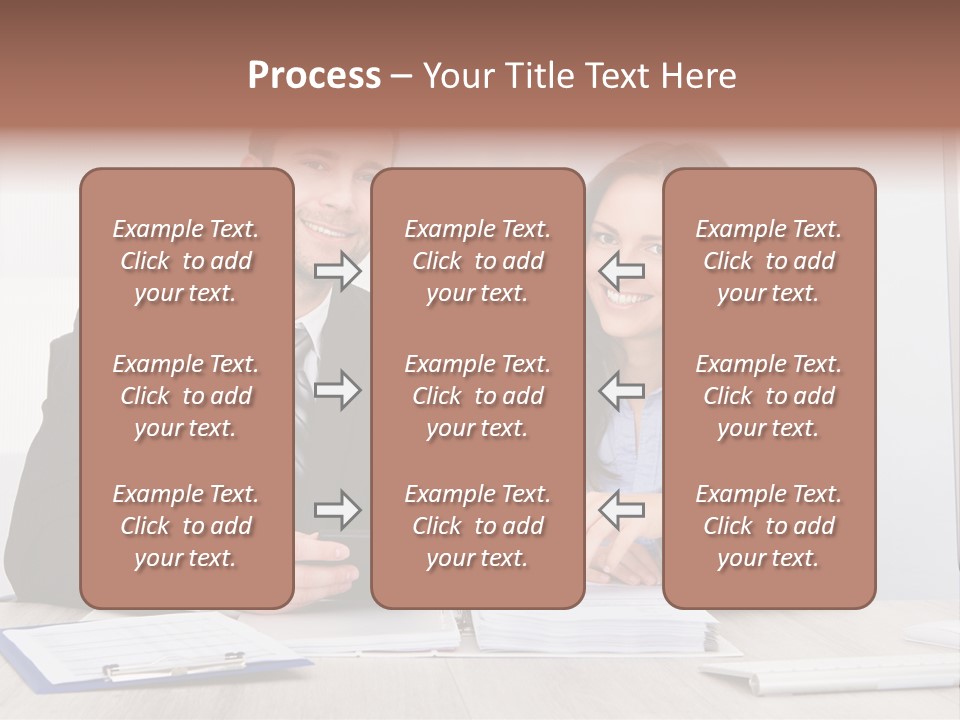 A Man And A Woman Sitting At A Desk PowerPoint Template