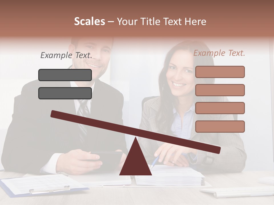 A Man And A Woman Sitting At A Desk PowerPoint Template