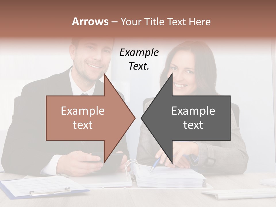 A Man And A Woman Sitting At A Desk PowerPoint Template