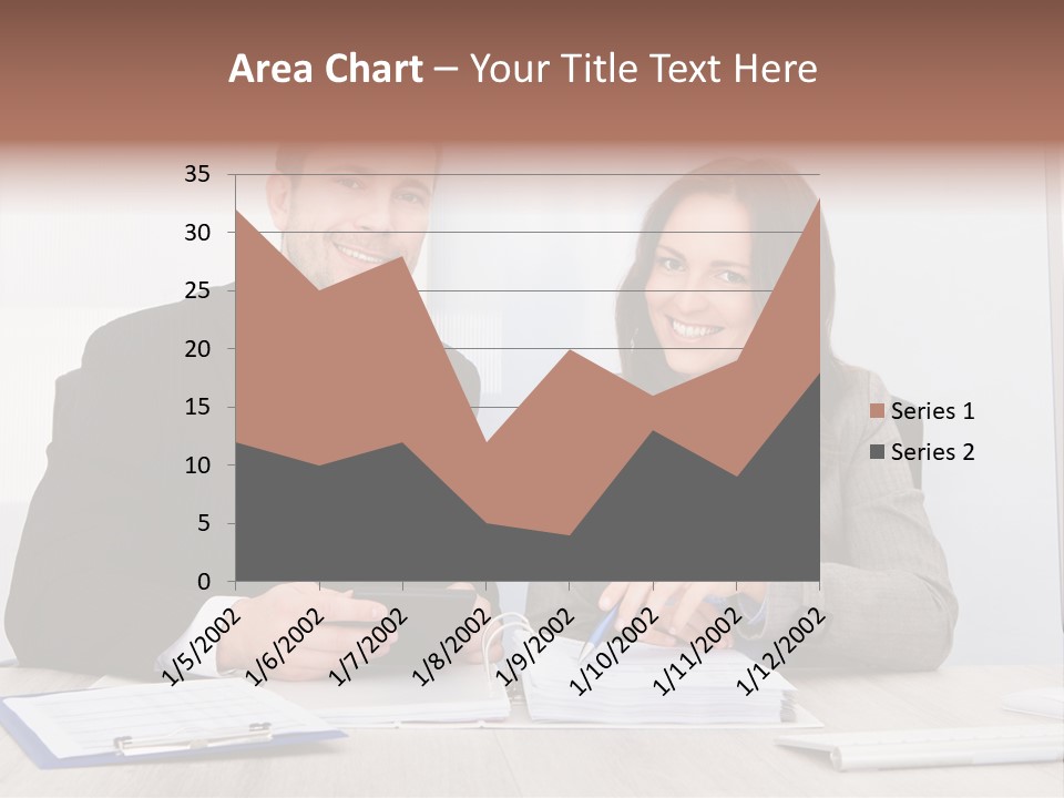 A Man And A Woman Sitting At A Desk PowerPoint Template