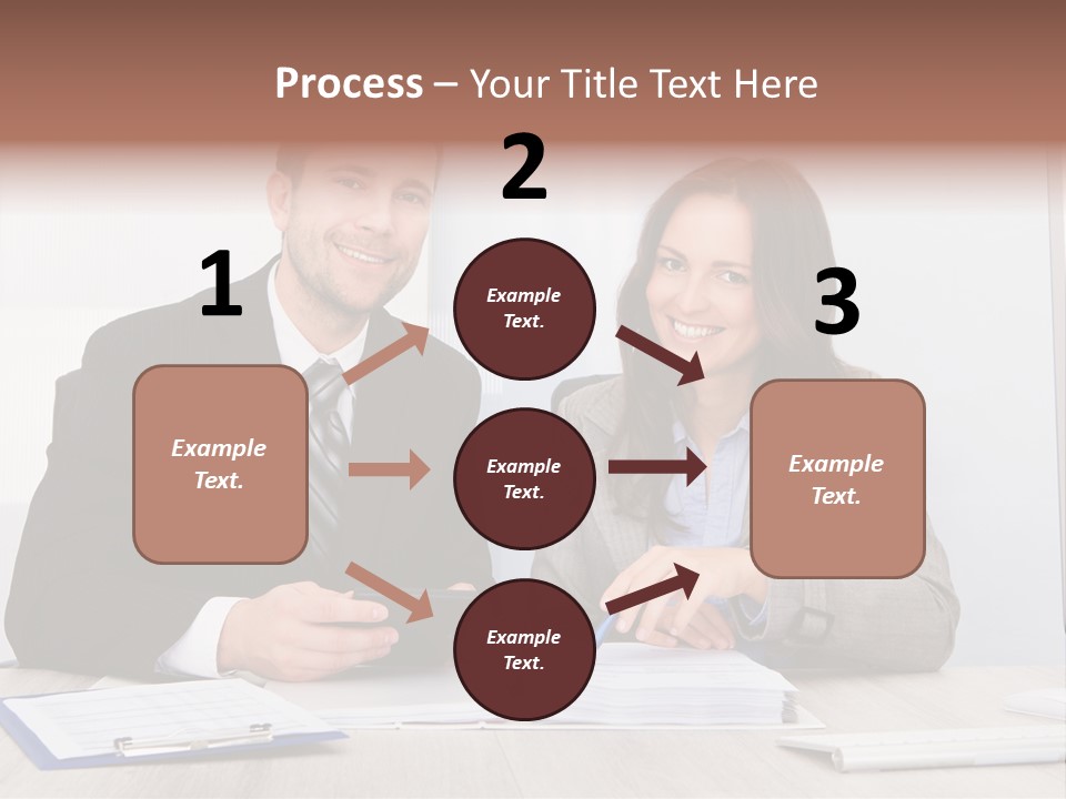 A Man And A Woman Sitting At A Desk PowerPoint Template