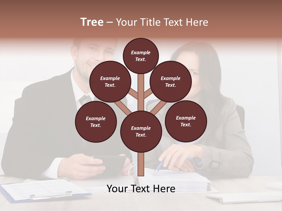 A Man And A Woman Sitting At A Desk PowerPoint Template