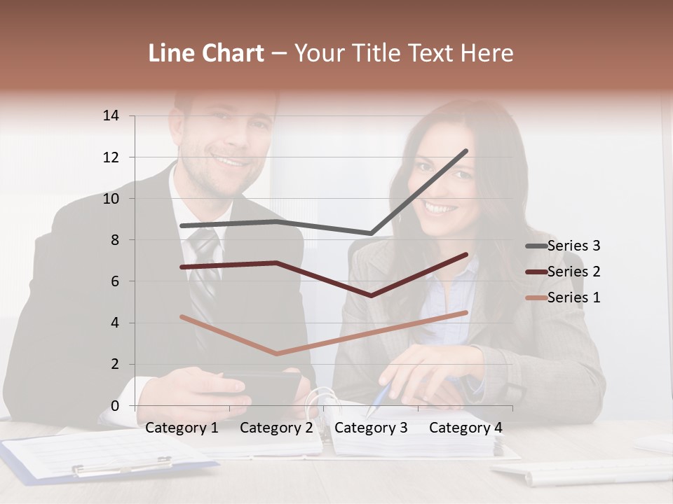 A Man And A Woman Sitting At A Desk PowerPoint Template