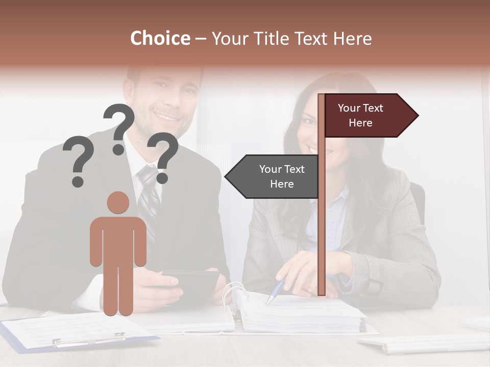 A Man And A Woman Sitting At A Desk PowerPoint Template