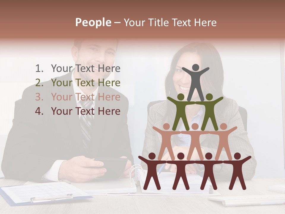 A Man And A Woman Sitting At A Desk PowerPoint Template