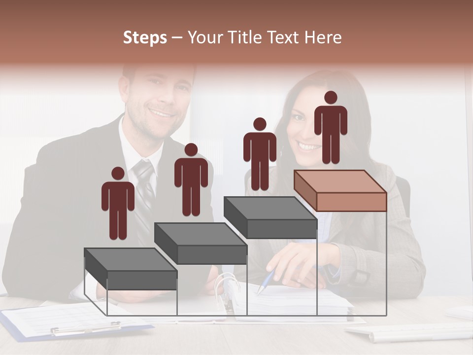 A Man And A Woman Sitting At A Desk PowerPoint Template
