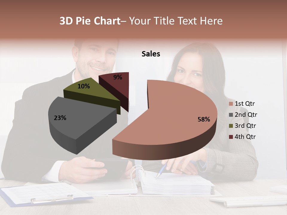 A Man And A Woman Sitting At A Desk PowerPoint Template