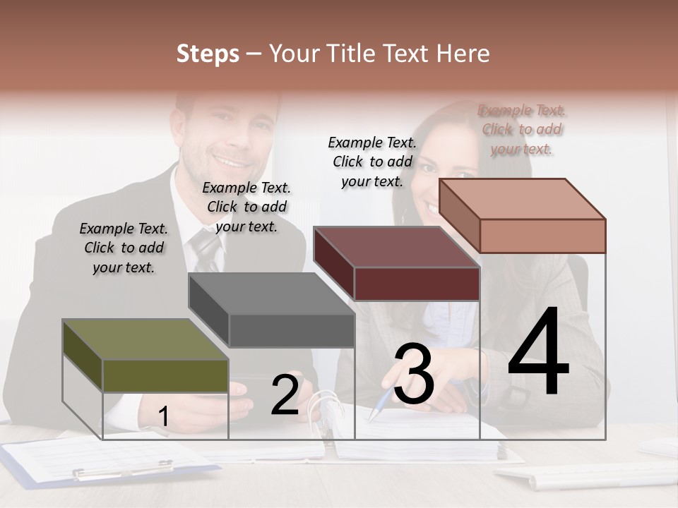 A Man And A Woman Sitting At A Desk PowerPoint Template