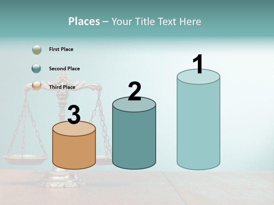 A Scale On A Wooden Table With A Blue Background PowerPoint Template