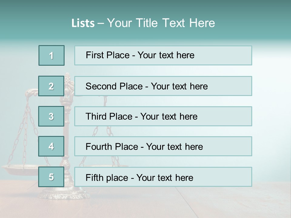 A Scale On A Wooden Table With A Blue Background PowerPoint Template