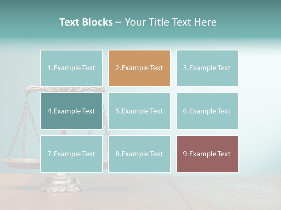 A Scale On A Wooden Table With A Blue Background PowerPoint Template