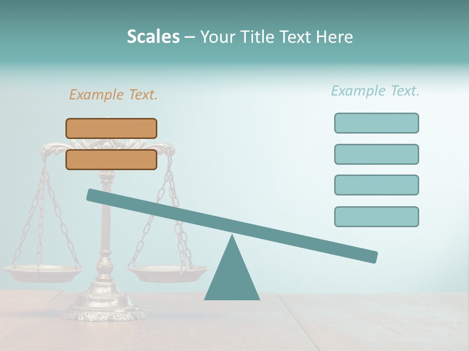A Scale On A Wooden Table With A Blue Background PowerPoint Template