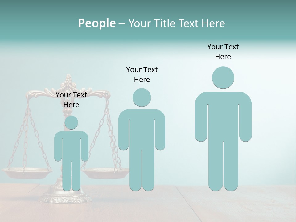 A Scale On A Wooden Table With A Blue Background PowerPoint Template