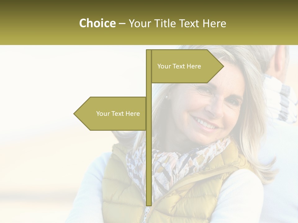 A Woman With A Yellow Vest Is Smiling PowerPoint Template