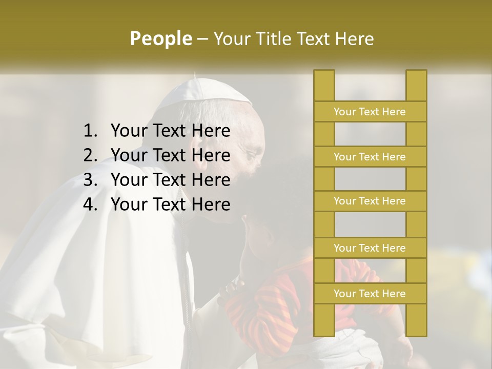 A Man Kissing A Small Child In Front Of A Building PowerPoint Template