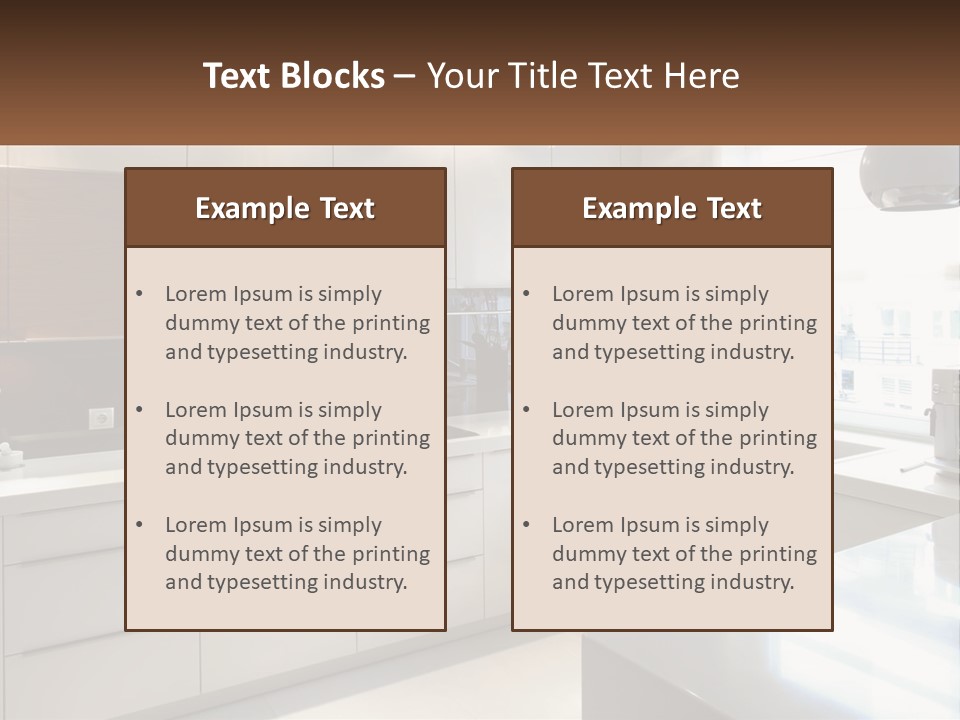 A Kitchen With White Cabinets And A Black Counter Top PowerPoint Template