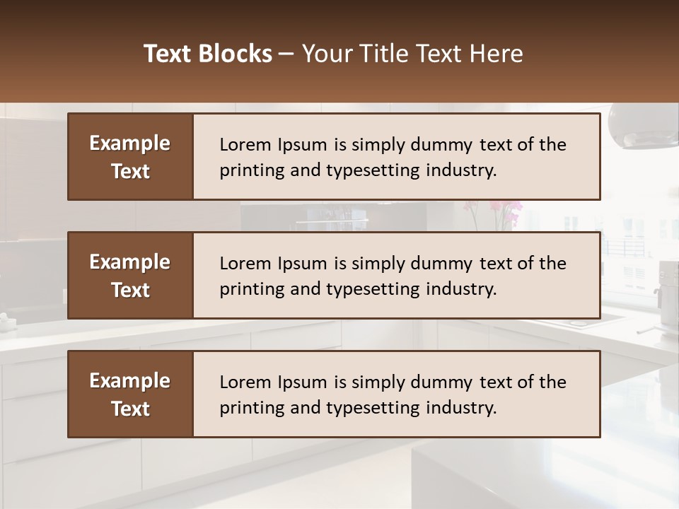 A Kitchen With White Cabinets And A Black Counter Top PowerPoint Template