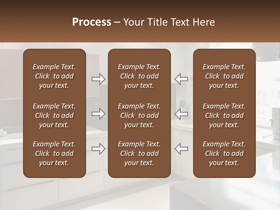 A Kitchen With White Cabinets And A Black Counter Top PowerPoint Template